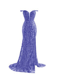 Purple Sheath Sequins Long Prom Dress with Slit