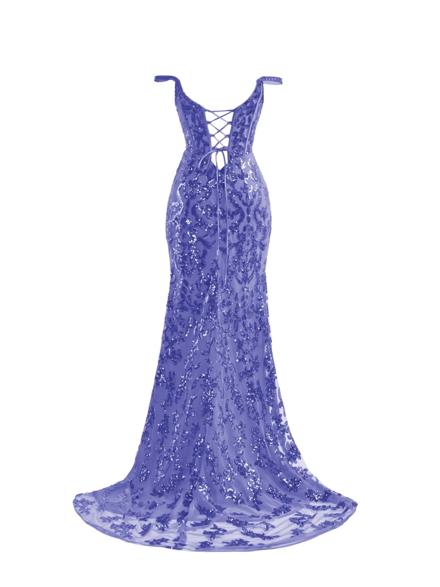 Purple Sheath Sequins Long Prom Dress with Slit