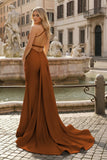 Yellow Mermaid Halter Satin Prom Dresses With Tail Evening Dress