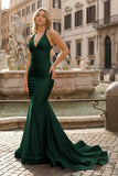 Yellow Mermaid Halter Satin Prom Dresses With Tail Evening Dress