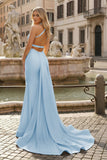Yellow Mermaid Halter Satin Prom Dresses With Tail Evening Dress