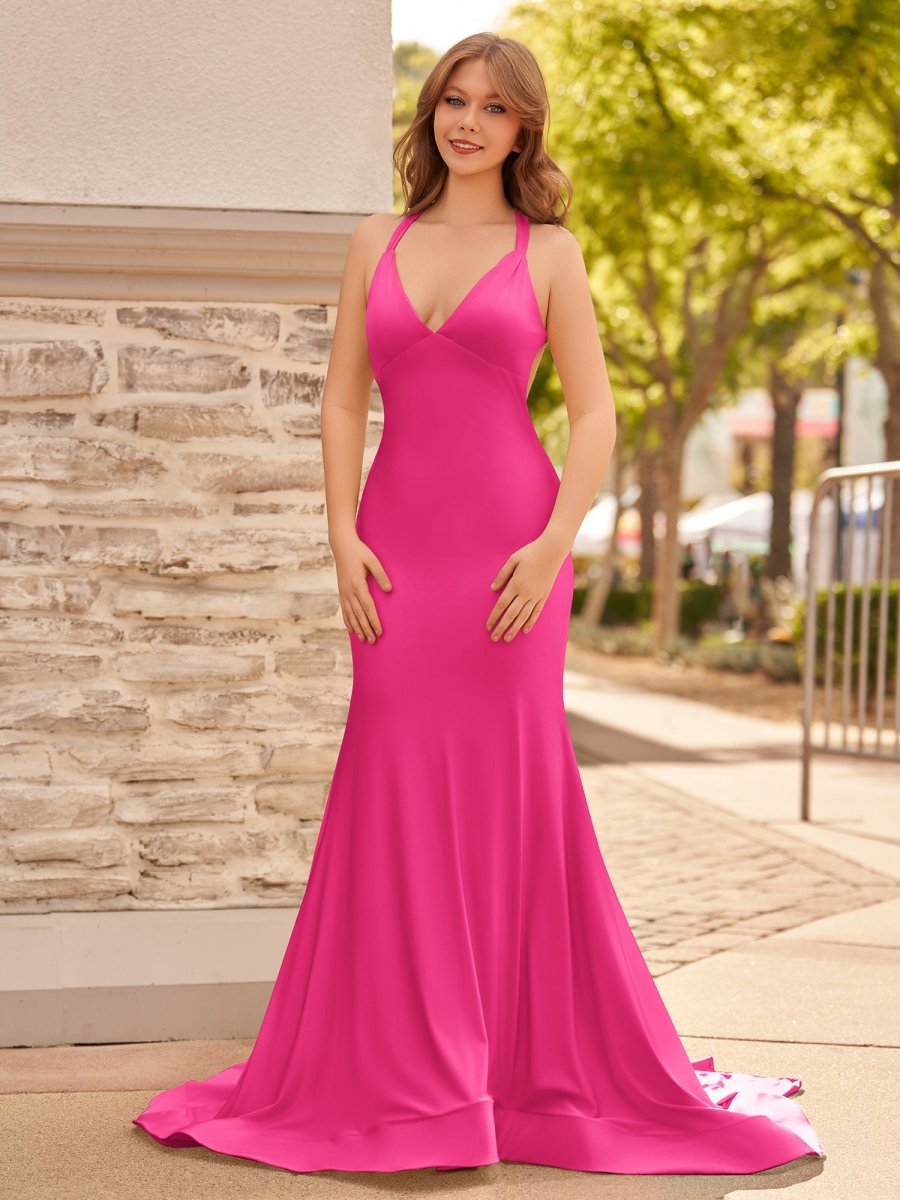 Yellow Mermaid Halter Satin Prom Dresses With Tail Evening Dress