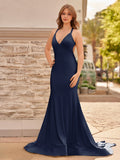 Yellow Mermaid Halter Satin Prom Dresses With Tail Evening Dress