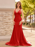 Yellow Mermaid Halter Satin Prom Dresses With Tail Evening Dress
