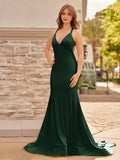 Yellow Mermaid Halter Satin Prom Dresses With Tail Evening Dress