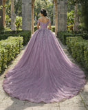 Purple Off-the-Shoulder Quinceanera Dresses with Flower