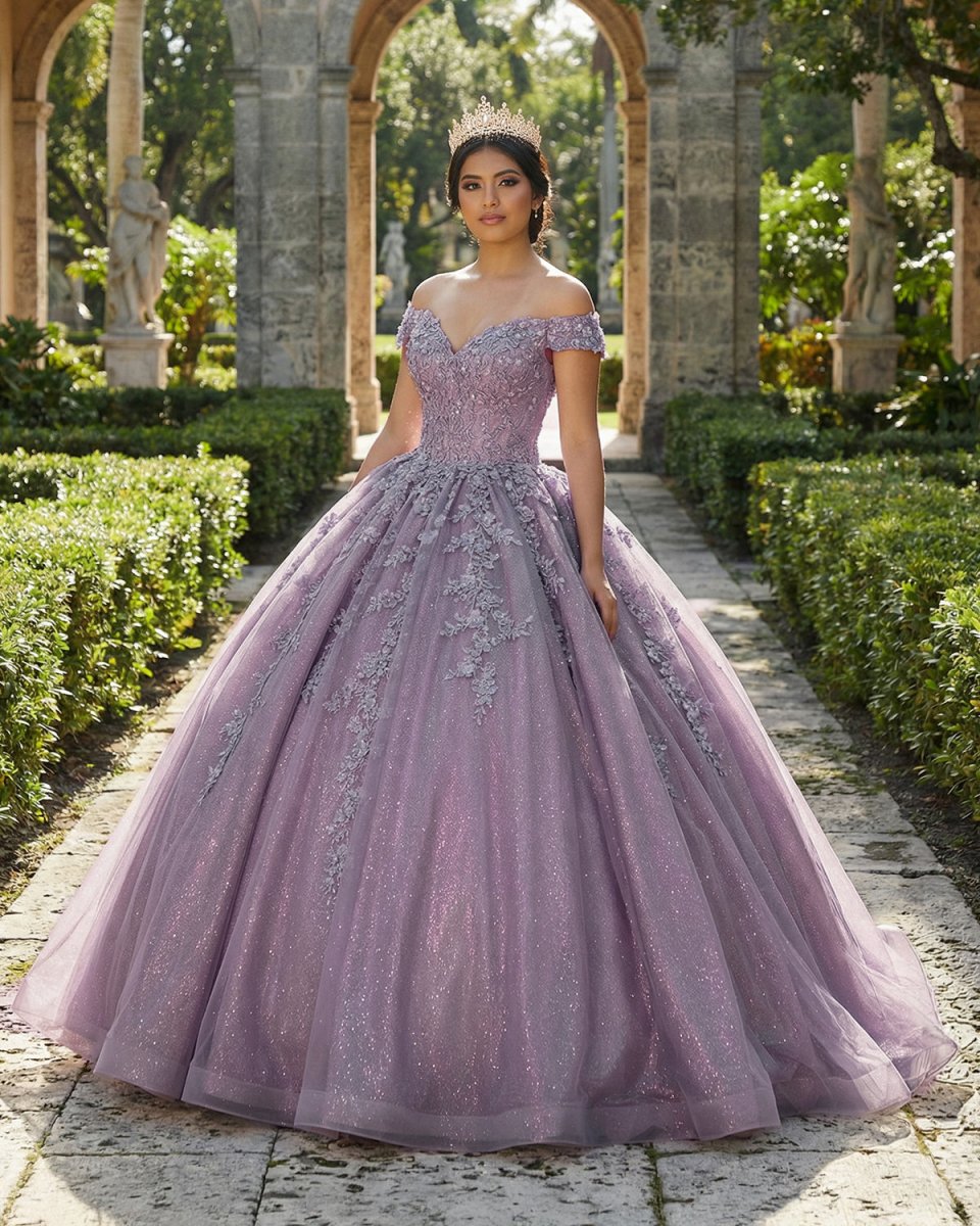 Purple Off-the-Shoulder Quinceanera Dresses with Flower