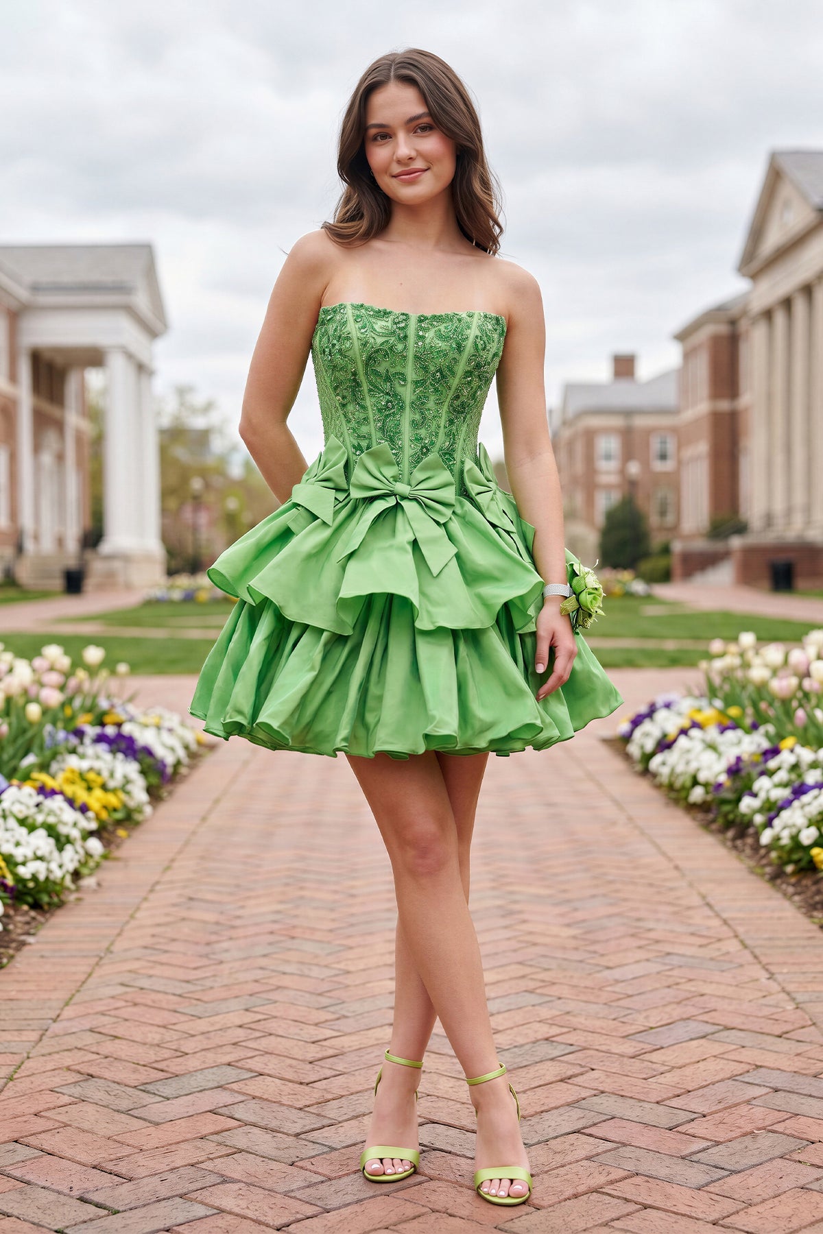 Lime Green - Strapless Sequins A-Line Homecoming Dress With Bow