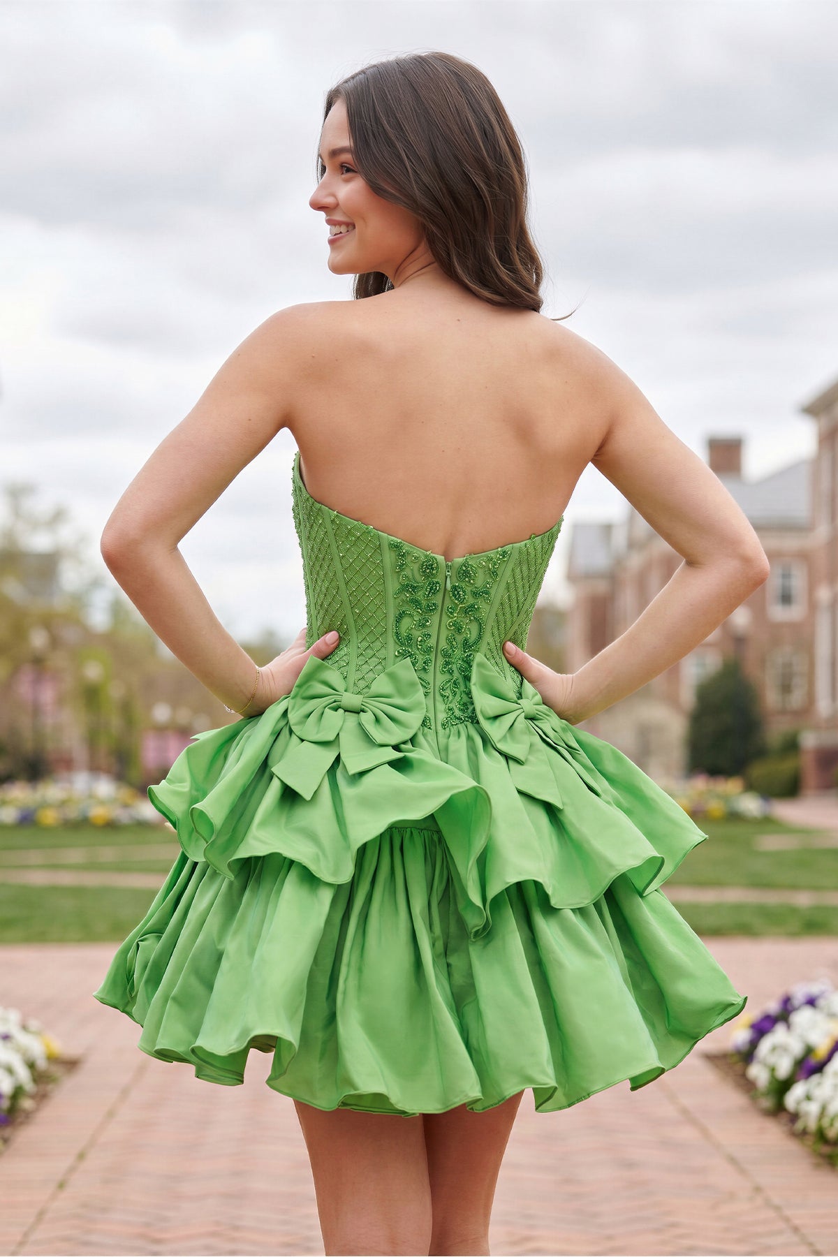 Lime Green - Strapless Sequins A-Line Homecoming Dress With Bow