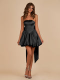 Black - Strapless A Line Satin Short Homecoming Dress With Bow
