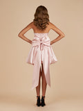 Pink Strapless A Line Satin Short Homecoming Dress With Bow
