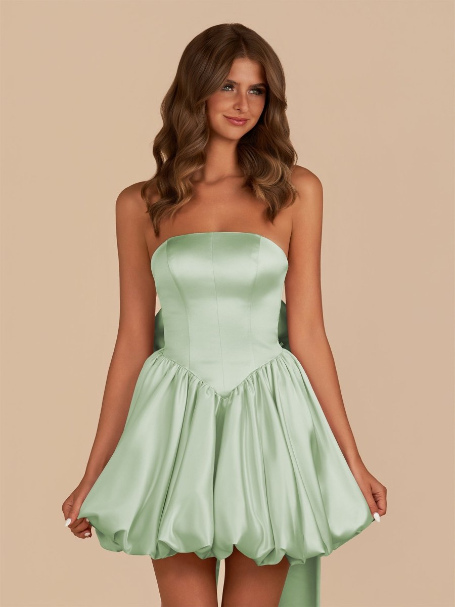 Pink Strapless A Line Satin Short Homecoming Dress With Bow