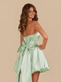 Pink Strapless A Line Satin Short Homecoming Dress With Bow