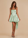Sage Strapless Satin A-Line Short Homecoming Dress with Bow