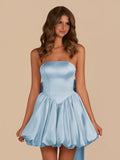Pink Strapless A Line Satin Short Homecoming Dress With Bow