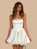 Pink Strapless A Line Satin Short Homecoming Dress With Bow