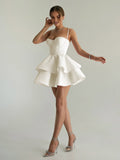 Pink A Line Sweetheart Satin Ruffles Short Homecoming Dress