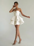 Ivory - A Line Sweetheart Satin Ruffles Short Homecoming Dress