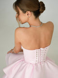 Pink A Line Sweetheart Satin Ruffles Short Homecoming Dress