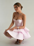 Pink A Line Sweetheart Satin Ruffles Short Homecoming Dress
