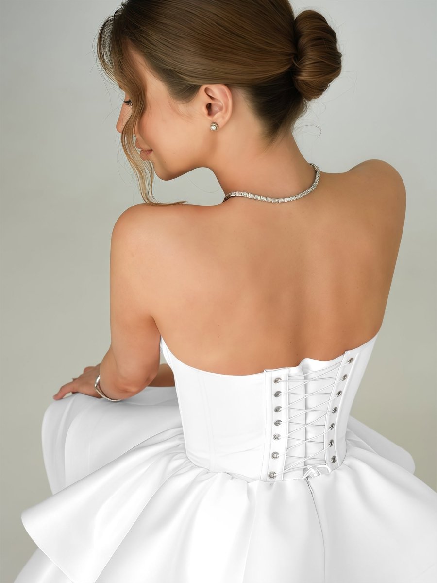 White - A Line Sweetheart Satin Ruffles Short Homecoming Dress
