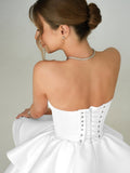 White - A Line Sweetheart Satin Ruffles Short Homecoming Dress