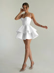 White - A Line Sweetheart Satin Ruffles Short Homecoming Dress