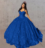Red 3D Flowers Glitter Sequins Sleeveless Quinceanera Dresses