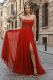 A-Line Sweetheart Beads Empire-Waist Sleeveless Prom Dress With Slit