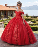 Big Bow Floral Flower Lace Applique Off Shoulder Ball Gown Quinceanera Dresses