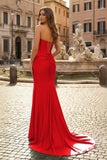 Mermaid Strapless Satin Long Prom Dress With Slit