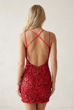 Red Sheath Mini Party Dresses with Slit