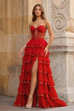 Sky Blue Sweetheart A Line Sequined Lace Ruffled Long Prom Dresses With Appliques