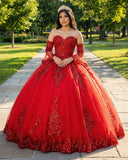 Red Sweetheart Quinceanera Dresses with Long Sleeves