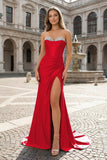 Royal Blue Sweetheart Satin Mermaid Long Prom Dresses with Beading