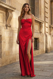 Spaghetti Straps Long Sheath Prom Dress With Split