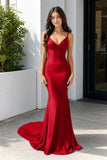 Purple Spaghetti Straps Lace-Up Mermaid Long Formal Dress
