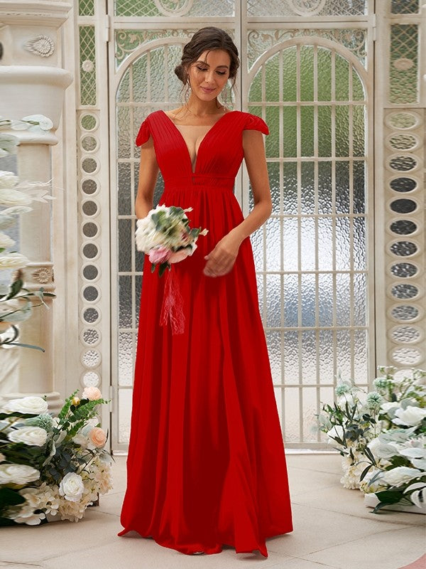 A-Line/Princess Chiffon Ruffles V-neck Sleeveless Sweep/Brush Train Bridesmaid Dresses Evening Dress