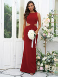 Sheath/Column Stretch Crepe Scoop Sleeveless Floor-Length Bridesmaid Dresses Evening Dress
