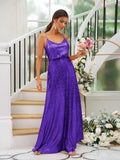 A-Line/Princess Sequins Ruched Straps Sleeveless Floor-Length Bridesmaid Dresses Evening Prom Dress