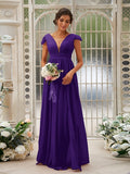 A-Line/Princess Chiffon Ruffles V-neck Sleeveless Sweep/Brush Train Bridesmaid Dresses Evening Dress