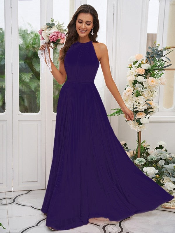 A-Line/Princess Chiffon Ruffles Halter Sleeveless Floor-Length Bridesmaid Dresses Evening Dress