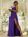 Sheath/Column Polyester Ruched Sweetheart Sleeveless Sweep/Brush Train Bridesmaid Dresses Evening Dress