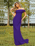 Sheath/Column Jersey Ruched Off-the-Shoulder Sleeveless Sweep/Brush Train Bridesmaid Dresses Evening Dress