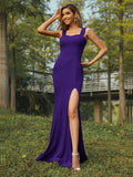Sheath/Column Jersey Ruffles Straps Sleeveless Sweep/Brush Train Bridesmaid Dresses Evening Dress