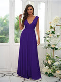 A-Line/Princess Jersey Ruffles V-neck Sleeveless Floor-Length Bridesmaid Dresses Evening Prom Dress