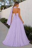 A Line Light Pink Sweetheart Chiffon Long Prom Dress