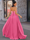 A Line Light Pink Sweetheart Chiffon Long Prom Dress