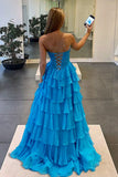 Pink Sweetheart A Line Chiffon Ruffled Prom Dresses With Appliques