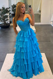 Pink Sweetheart A Line Chiffon Ruffled Prom Dresses With Appliques